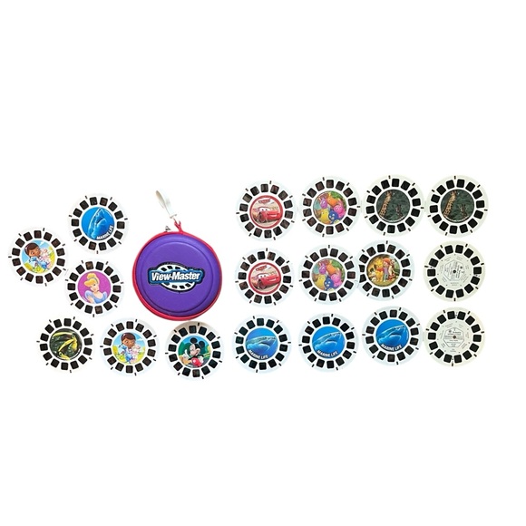 VIEW-MASTER  2003 Purple Hard Shell Zipper Storage Carry Case‎ & Mixed Reel Lot - Picture 1 of 10